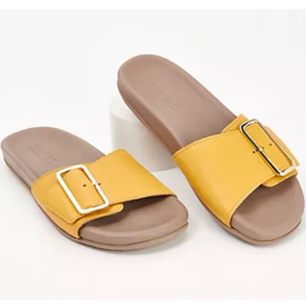 NEW NAOT Tahiti Slide in Marigold Leather Gold Buckle sz 40